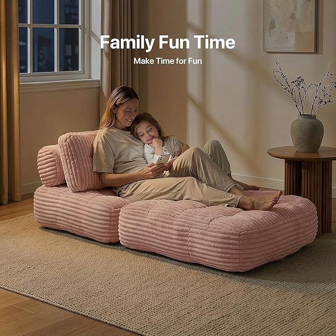 Boneless Chair Folding Sofa Bed with Pillow Sleeper Sofa with Back Support Sleeper Chair Portable Fold Out Chair Bed Comfy Foldable Mattress for Living Room Pink Single