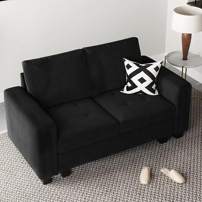 Belffin Velvet Modular Loveseat Sofa Couch 2 Seater Sofa Love Seats for Small Space Black