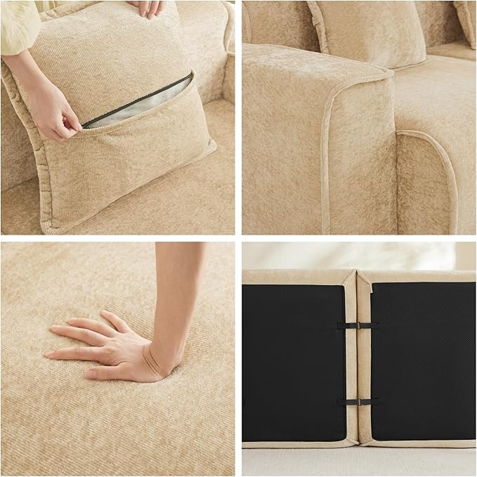 Casaphoria Velvet Modular Sofa 78.74 Inch Light Camel 2-Seater Couch with 2 Removable Pillows No Assembly Required Ideal for Apartments &amp Small Living Rooms