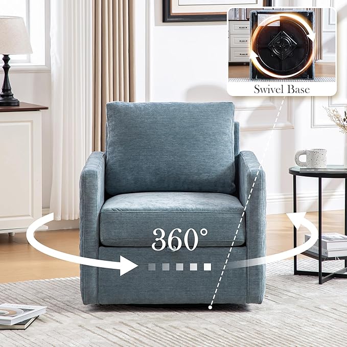 Aoiy &amp Wifon 29.5''W Swivel Accent Chair Comfy Modern Square Arm Chair with Hidden Storage for Living Room/Bedroom/Office Chenille Blue
