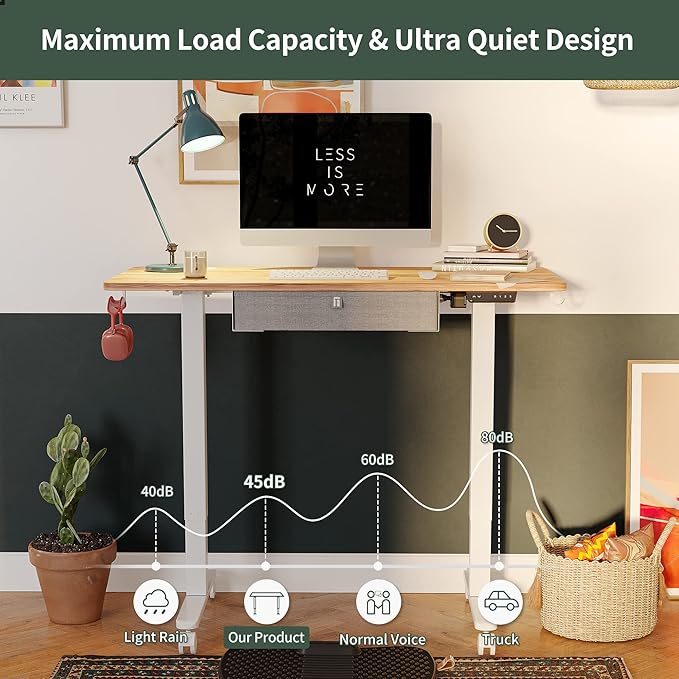 FEZIBO Standing Desk with Drawer: 48 x 24 Electric Height Adjustable with Storage Ideal for Home Office as an Ergonomic Computer Desk Light Rustic Brown