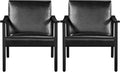 Topeakmart Faux Leather Accent Chair Mid Century Leisure Chair with Wooden Frame Modern Barrel for Living Room Bedroom 2 Pieces Black