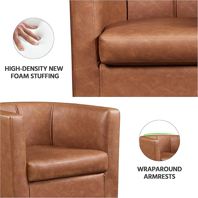 Yaheetech Accent Chair PU Leather Modern and Comfortable Armchairs Upholstered Barrel Sofa Chair for Living Room Bedroom Waiting Room 2PCS Brown