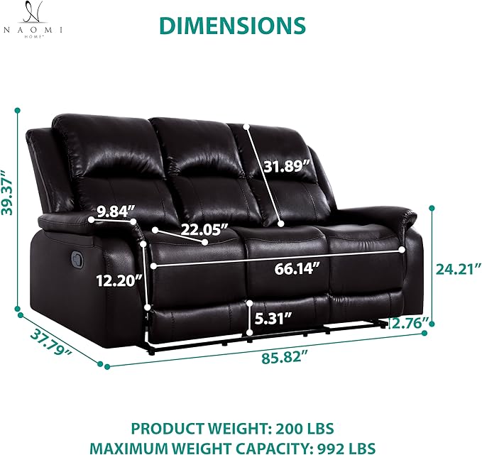 Naomi Home Katie Espresso Faux Leather Oversized Sofa Chaise Ultimate Comfort for Home Theater &amp Luxe Lounging Plush Cushioning Easy Assembly