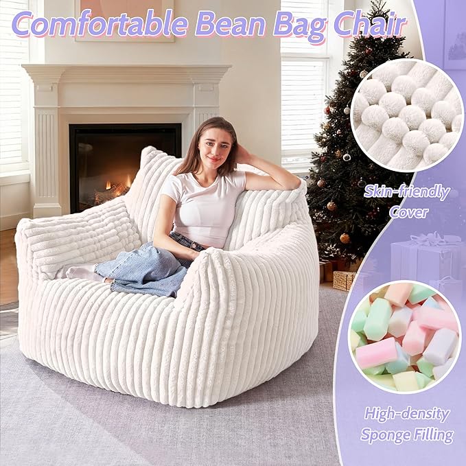 HABUTWAY Comfy Floor Sofa Giant Plush Reading Chair Indoor Cozy Couch with Armrests Oversized Couch Upholstered Boneless Sofa Portable Cloud Couch Accent Chair for Living Room Bedroom (Beige)