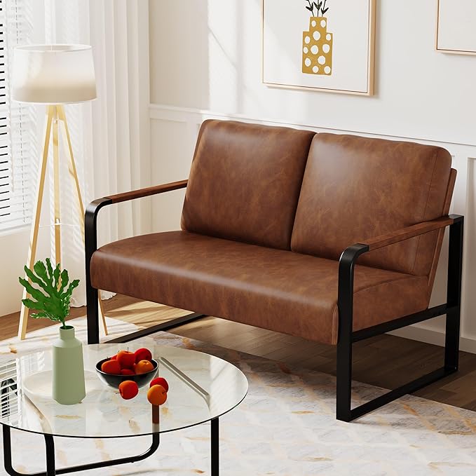 HAOBO Home Loveseat Couch Bench Settee for Living Room Upholstered Small Sofa Couch PU Leather Banquette Lounge Bench for Dining Room Bedroom Funiture