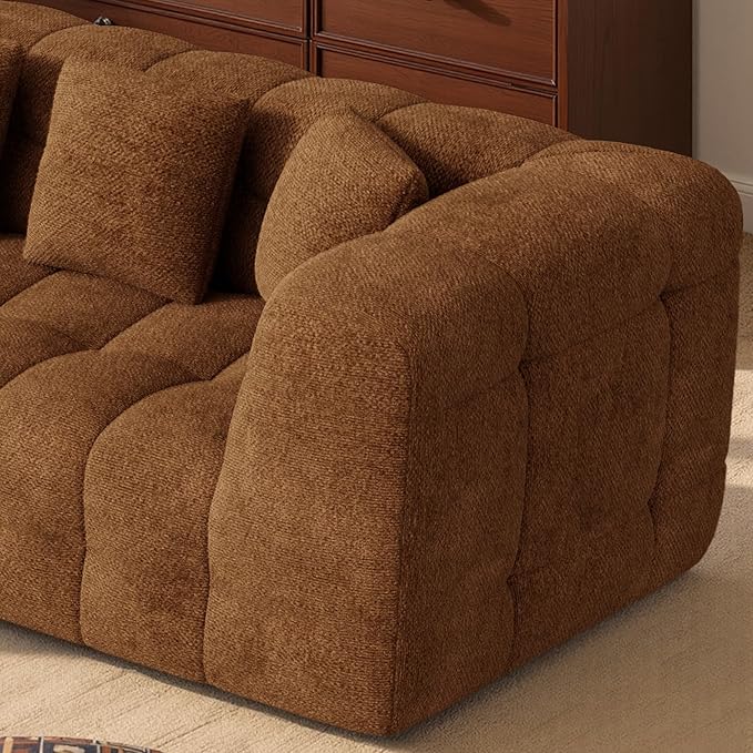 Nalupatio Modern Boneless Couch Cloud Modular Sectional Sofa with L Shaped Chaise Upholstered Comfy Chenille Couch Bed No Assembly Required (107 Brown)