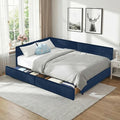 Queen Corner Bed Frame with Storage Drawers Modern Velvet Upholstered Sofa Day Bed Frame with Wood Slats for Living Room Bedroom Guest Room No Box Spring Needed Dark Blue