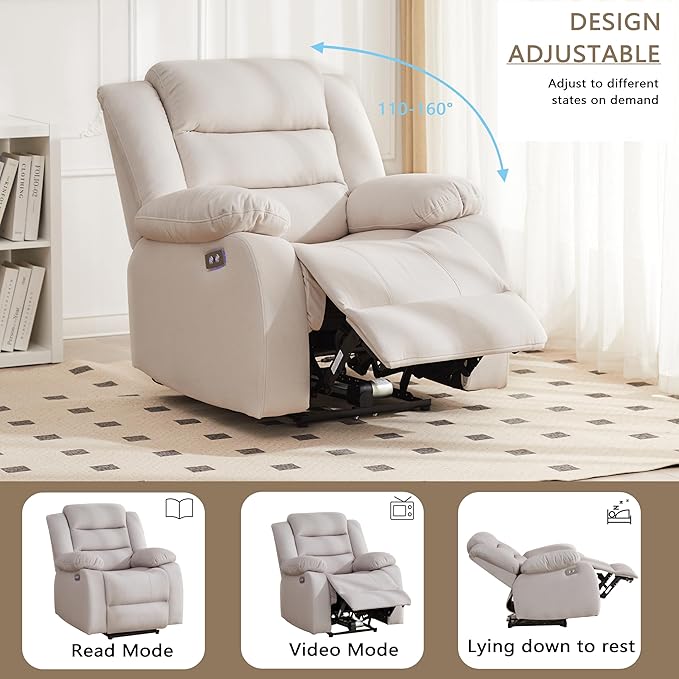 Power Recliner Chair Recliner for Adults Upholstered Soft Fabric Reclining Sofa Chair for Living Room(Beige)