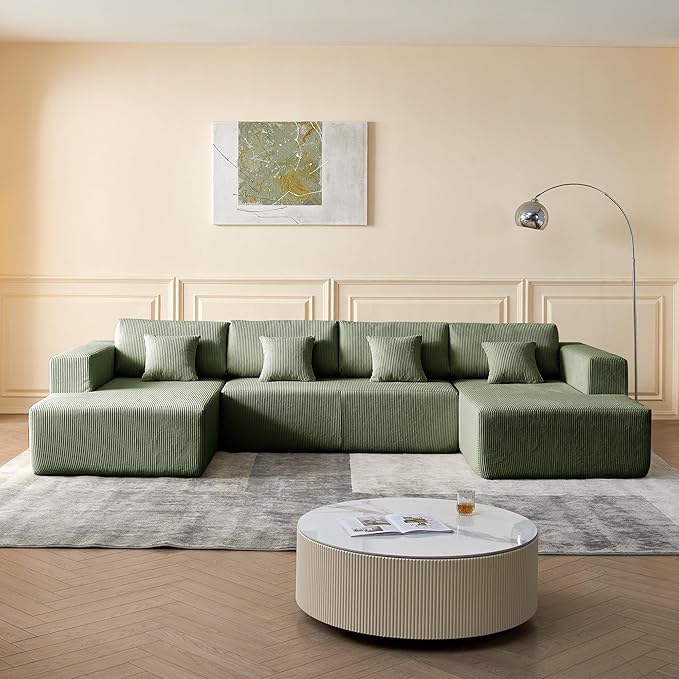 137.8 X 70.9 U Shape Modular Sectional Sofa Corduroy Fabric Oversized Sectional Couch 6 Seat U Shaped Couch with 4 Pillows for Living Room Bedroom Office No Assembly Require