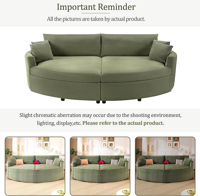Merax 102.3 Oversized Double Chaise Lounge Indoor Comfy Corduroy Upholstered Loveseat Sleeper Sofa Bed Deep Seat Cloud Couch with USB Ports and Throw Pillows for Living Room Green