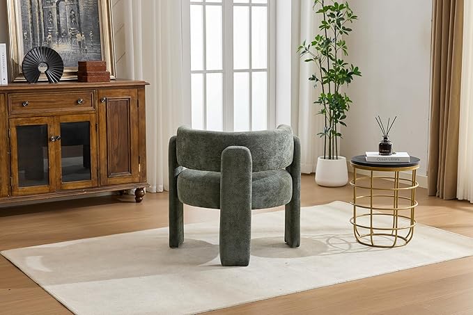 GDFStudio 30 Modern Accent Chair Upgrade Leisure Boucle Upholstered Armchair with Curved Arms and Waist Pillow Comfy Single Sofa Chair for Living Room Bedroom Office Apartment Antique Green