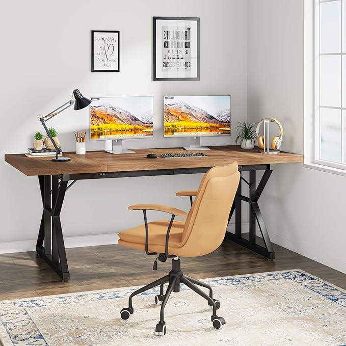 Tribesigns 70.8-Inch Executive Desk Large Computer Office Desk Workstation Modern Simple Style Laptop Desk Study Writing Table Business Furniture for Home Office (Light Brown 70.8 Inch)