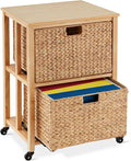 Best Choice Products Vertical Rolling File Cabinet Multipurpose Portable Water Hyacinth Basket Organizer for Home Office Workspace w/Rubberwood Frame Metal Sliders Locking Caster Wheels - Natural