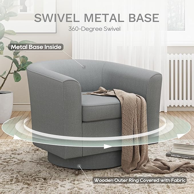 COLAMY Upholstered Swivel Barrel Accent Chair with Ottoman Modern Single Sofa Lounge Armchair Club Chair with Storage Space for Living Room Bedroom OfficeDark Grey