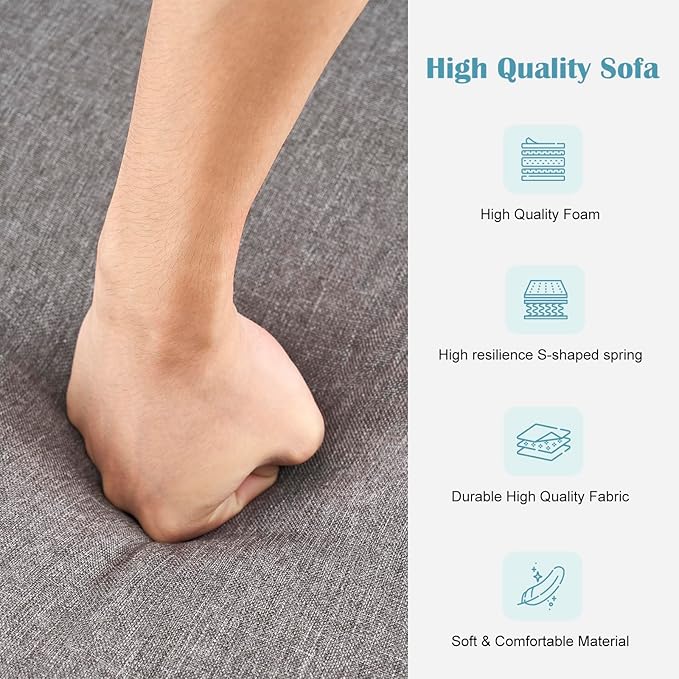 IDEALHOUSE 2024 New Futon Linen Sofa Bed - Compact and Stylish Sofa for Small Spaces - Foldable Double Sofa Furniture for Living Room Bedroom Dormitory - Linen