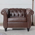 Oversized Chesterfield Chair PU Leather Accent Chair with Tufted Back Club Chair for Living Room Bedroom Gothic Victorian (Brown)