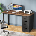 Tribesigns Computer Desk with 5 Drawers 47 inches Rustic Brown Home Office Desk with Storage Modern Simple Laptop Desk Study Writing Table for Small Spaces (1 Brown+Black)