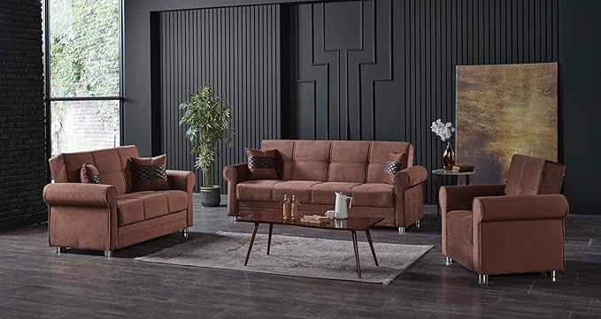 Sweet Home Stores 87 Convertible Sofa Bed with Storage Firm Fabric 3 Seater Upholstered Sleeper Sofa Couch Futon for Living Room Brown