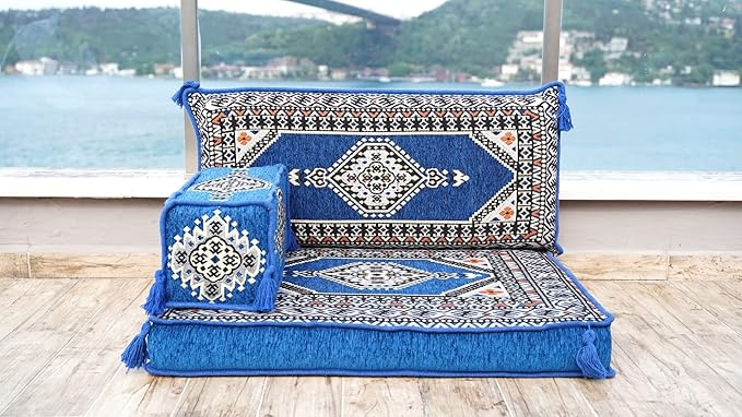 arabicsofa Single Turkish Floor Cushion – Traditional Arabic Jalsa Seating Set – Oriental Living Room Sofa with Backrest Pillows