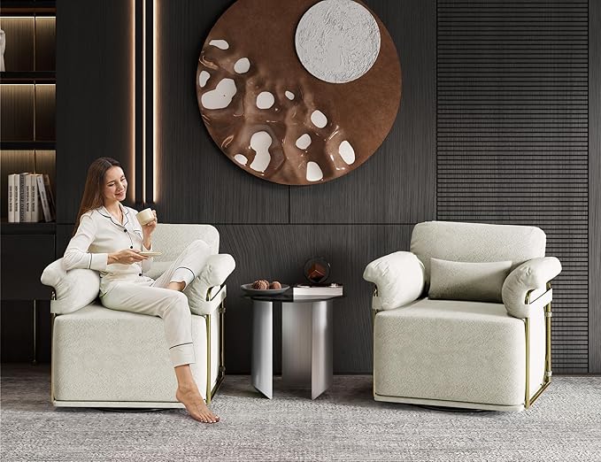 J.M.Deco Swivel Accent Sofa Chair Velvet Upholstered Reading Chair &amp Comfortable Armchair for Living Room Bedroom Reading Room Office (Square Seat * White)