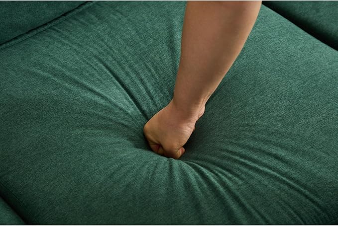 (New) 3 Seater Couch with Ottoman Grey Couch with Removable Pillows Chenille Sofas with USB Cup Holders Side Pockets L Shaped Sofa for Living Room Apartment (Green)