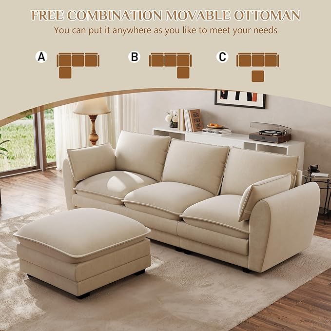 Oversized Modular Sectional Sofa103'' L Shaped Cloud Sectional Couches for Living Room Couch Sets for Living Room Deep Seat Sofa with Movable Ottoman (Light Brown)