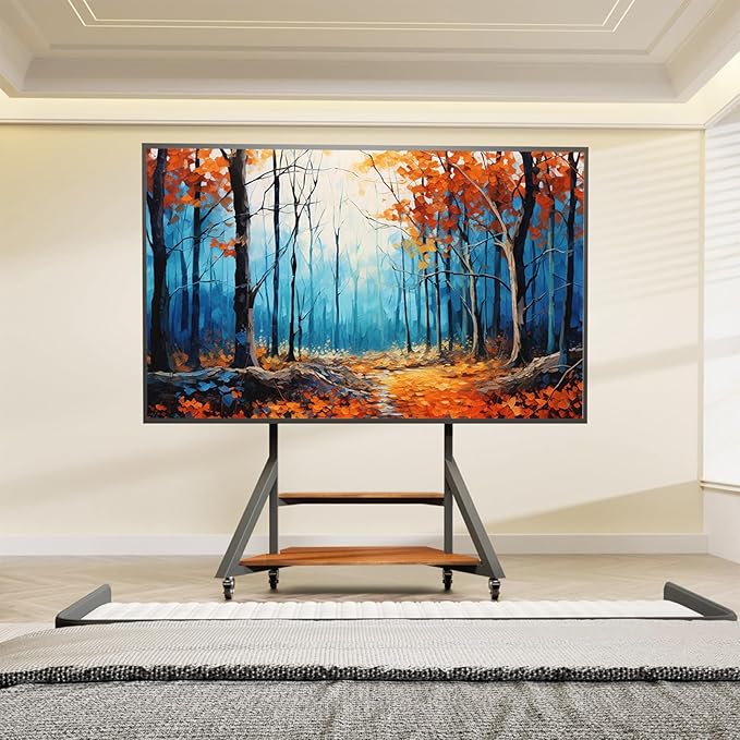 Floor TV Stand for 65-100 Inch TVsAdjustable Heights TV Mount Stands with Large Wood Shelf and WheelsModern Living Room Rolling TV Stand Up to 220 lbsVESA 800x600mmWalnut(VC-Z1188)