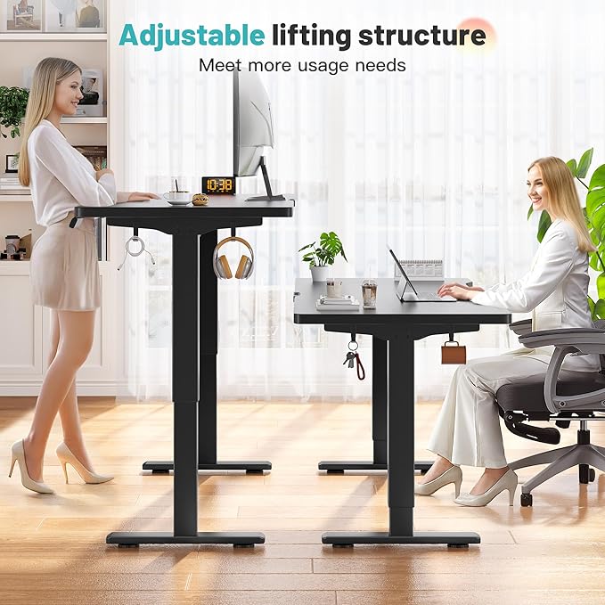 EnHomee Electric Standing Desk with LED Lights48 x 24 Inch Height Office Desk with 3 Memory Preset Adjustable Computer Desk with Storage Side Pocket and Cable ManagementBlack