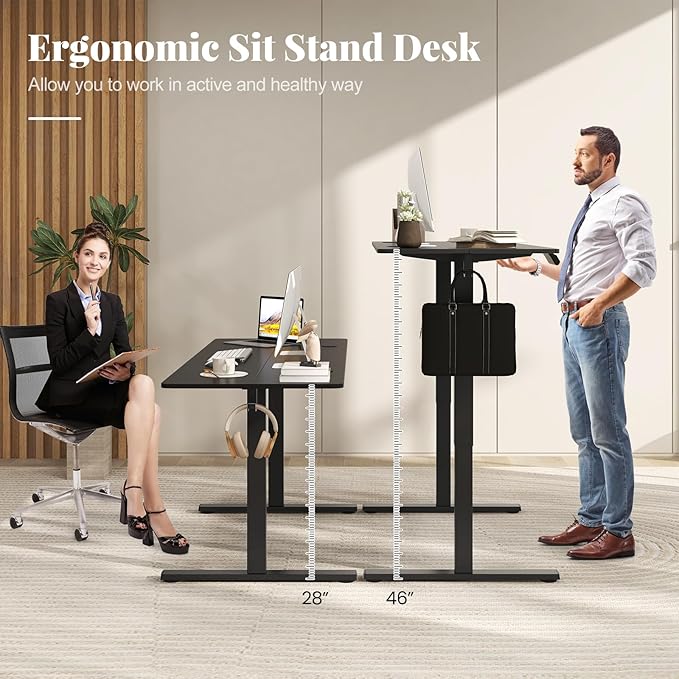 Giantex 63 x 24 Electric Standing Desk with Adjustable Height Stand up Computer Workstation with Cable Hole Hook Modern Gaming Table Ergonomic Sit Stand Desks for Home Office (Black)