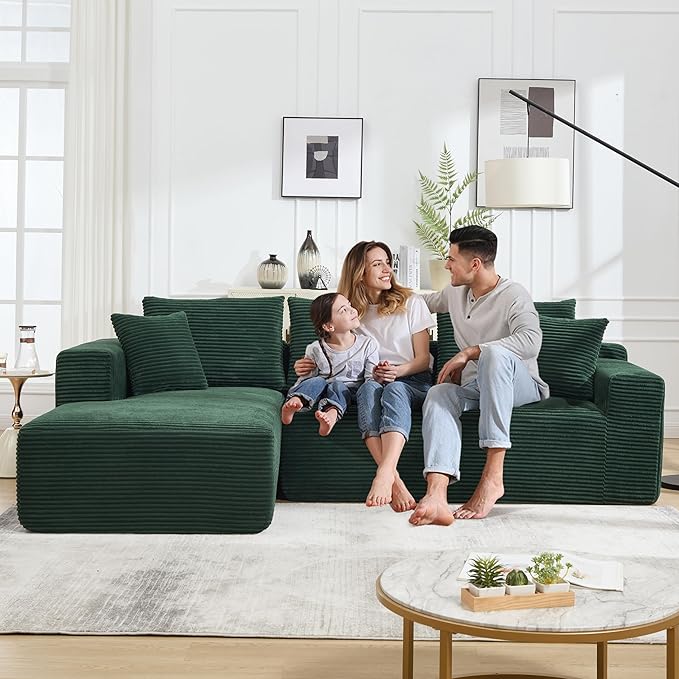 108.7'' Sectional CouchL Shaped CouchPlush Corduroy FabricUpholstered Couches for Living Room BedroomNo Assembly Required(Left Facing Chaise) Green