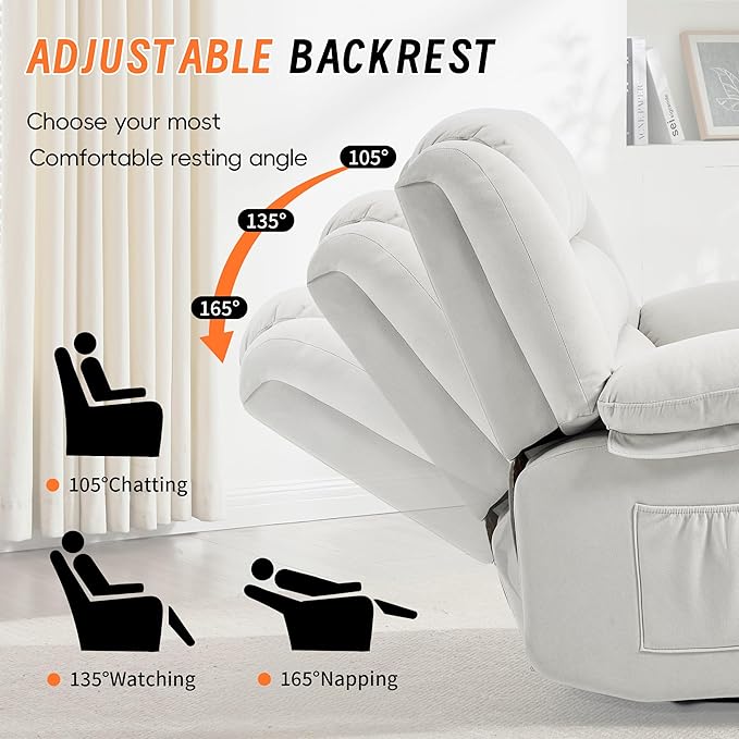 360°Swivel Rocker Recliner Chair for AdultsManual Glider Recliner Sofa with Massage and Heating Nursery Rocking Chairs with Cup Holds for Living Room Bedroom (Beige)