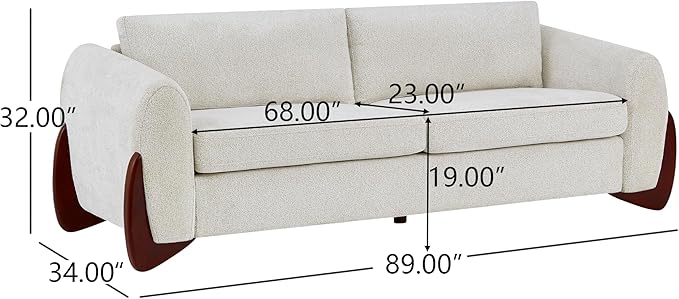 Christopher Knight Home Taki 89 Inches Sofa Couch Cozy Chenille Upholstered 3-Seater Sofa Wood Frame Couches Comfy Home Sofa Living Room and Office Lounge Seating with Armrests Beige