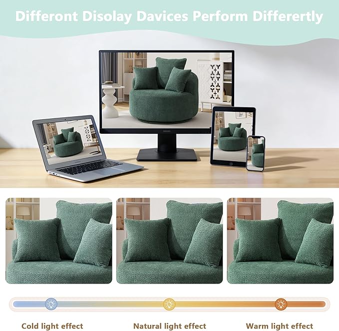 360°Swivel Accent Barrel Chair - 38.6W Boneless Oversized Upholstered with 3 Removable Pillows High-Resilience Sponge &amp Tuck Stitch Fabric Comfy Round Sofa Chair for Living Room Bedroom Apartm