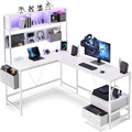 Dowinx 67” L-Shaped Gaming Desk with Pegboard &amp Drawers Reversible Computer Desk with RGB Lights &amp Power Outlets Corner Workstation with Storage &amp Hutch for Home Office &amp Gaming Whit