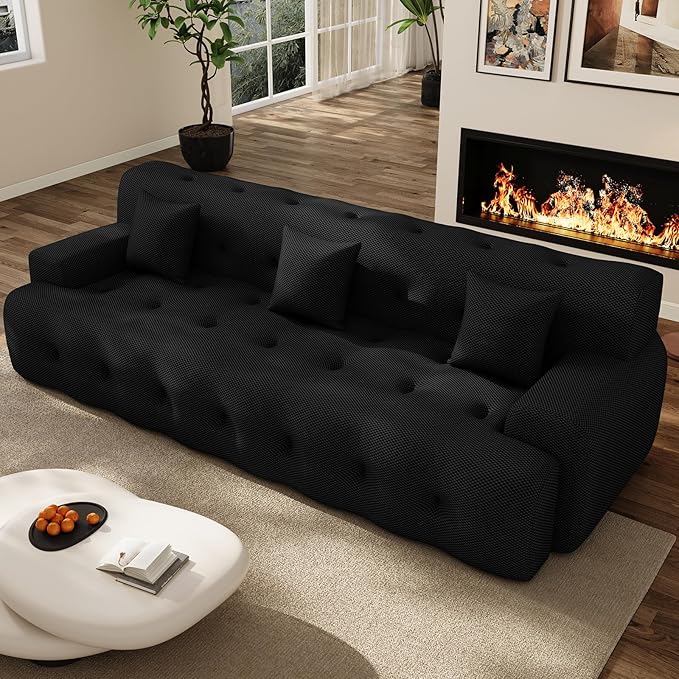 OUYESSIR 114 Boneless CouchCloud Couch3D Mesh Fabric Comfy Sofa3 Seater Modern Curved Sofa for Living RoomBedroom and ApartmentNo Assembly RequiredBlack