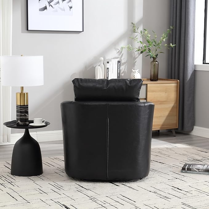 Swivel Barrel Chair Comfy Round Accent Sofa Chair for Living Room 360 Degree Swivel Barrel Club Chair Leisure Arm Chair for Nursery Hotel Bedroom Office Lounge (Black PU)