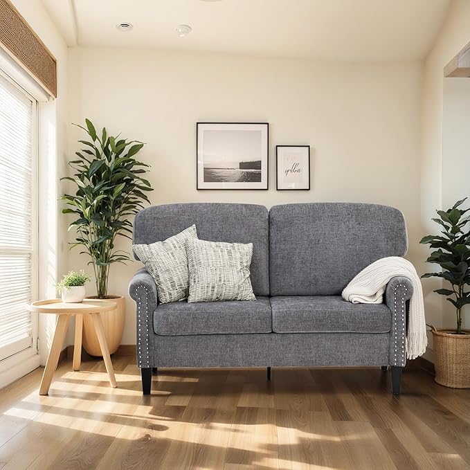 MAISON ARTS Gray Sofa and Loveseat Set Space-Saving Comfy Couches for Office/Meeting Room Linen-Blend Fabric with Removable Furniture Covers