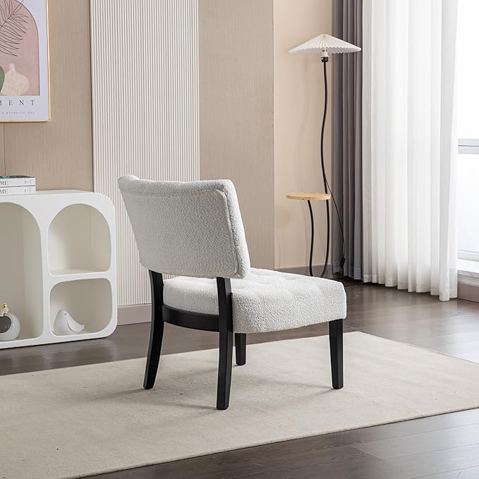 Roundhill Furniture Movile Boucle Tufted Accent Chair with Oversized Seating White