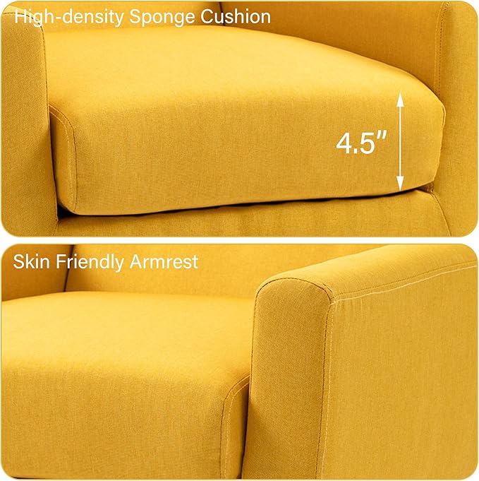 Accent Chair Mid-Century Modern Fabric Chairs with Arms for Living Room Comfy Upholstered Club Single Sofa Armchair for Bedroom Waiting Room with Solid Wood Frame (Fabric Yellow Set of 2)
