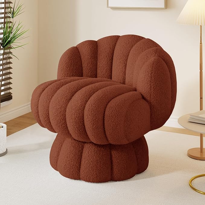 Teddy Fleece Swivel Vanity Chair - Armless Padded Accent Desk Chair for Bedroom Living Room Orange