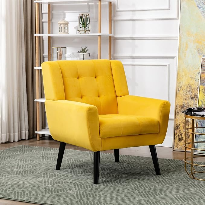 Modern Soft Velvet Material Ergonomics Accent Chair Living Room Chair Bedroom Chair Home Chair with Black Legs for Indoor Home