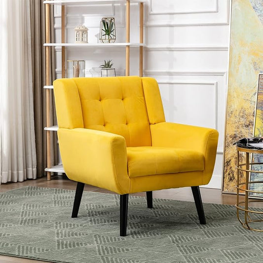 Modern Soft Velvet Material Ergonomics Accent Chair Living Room Chair Bedroom Chair Home Chair with Black Legs for Indoor Home