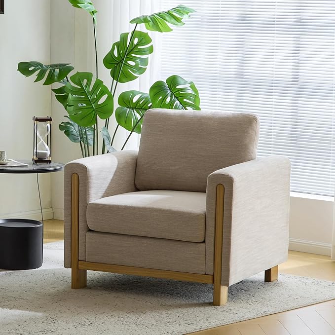 Christopher Knight Home Atkin Upholstered Accent Chair Fabric Club Chair Square Armchair Cozy Seating Lounge Chair with Backrest Single Sofa Chair Reading Chair for Living Room Home Rest Beige