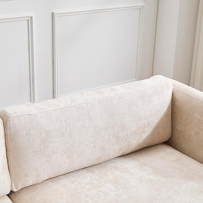 Christopher Knight Home Perla Chenille Upholstered 3 Seater Sofa Couch with Pillow Wooden Home Sofa Living Room Comfy Cloud Couch for Bedroom Apartment Home Office Beige