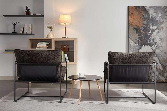 YAFF 2 Chairs in 1 Box Upholstered Hanging Armchair with arm Pocket Metal Frame Crushed Foam Cushions and Skin-Friendly Braid for Living Room and Bedroom. Dark Gray-196