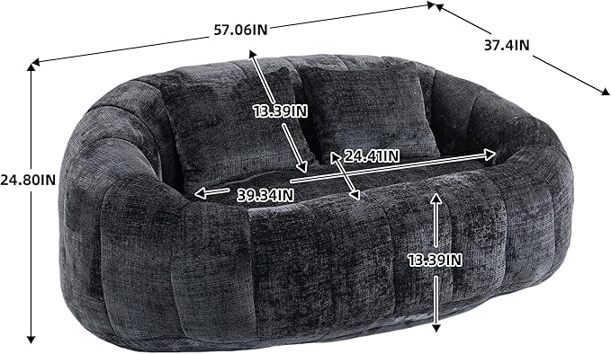 GDFStudio Colomt Lounge Chair Upholstered Lazy Sofa Chair 2 Seater Couch Comfort Chenille Loveseat Ready to Use Bean Bag Chair Soft Seating Lounge Reading Sofa for Living Room Bedroom Black