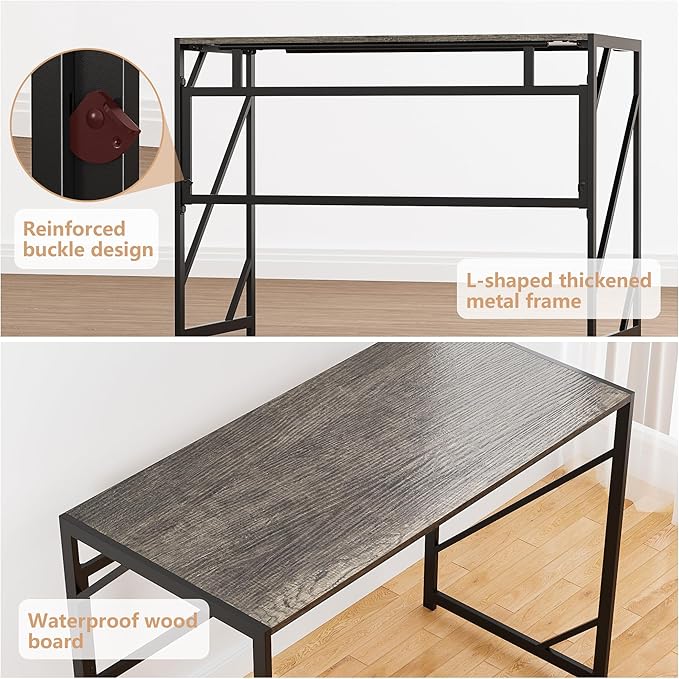 Elephance Folding Desk Writing Computer Desk for Home Office No-Assembly Study Office Desk Foldable Table for Small Spaces