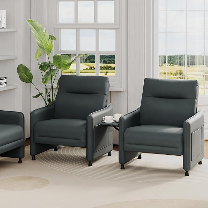 Alunaune Upholstered Living Room Chair Armchair Mid Century Accent Chair Reception Couch Slipper Club Lounge Chair Guest Comfy Single Sofa with Sidetable for Bedroom-Grey