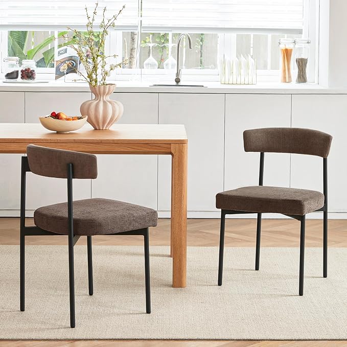 Grey Fabric Dining Chairs Set of 2 Armless Upholstered Kitchen ChairModern Dining Room Chair with Curved Backrest